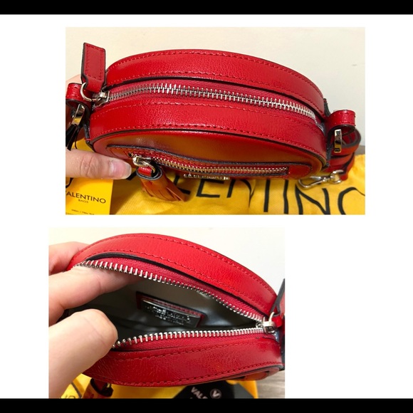 Authentic VALENTINO Henriette Round Red Leather Crossbody Bag Purse Luxury - Picture 8 of 14